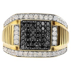 Vintage Men's 10K Yellow Gold 1 1/2 Carat White and Black Treated Diamond Cluster Ring