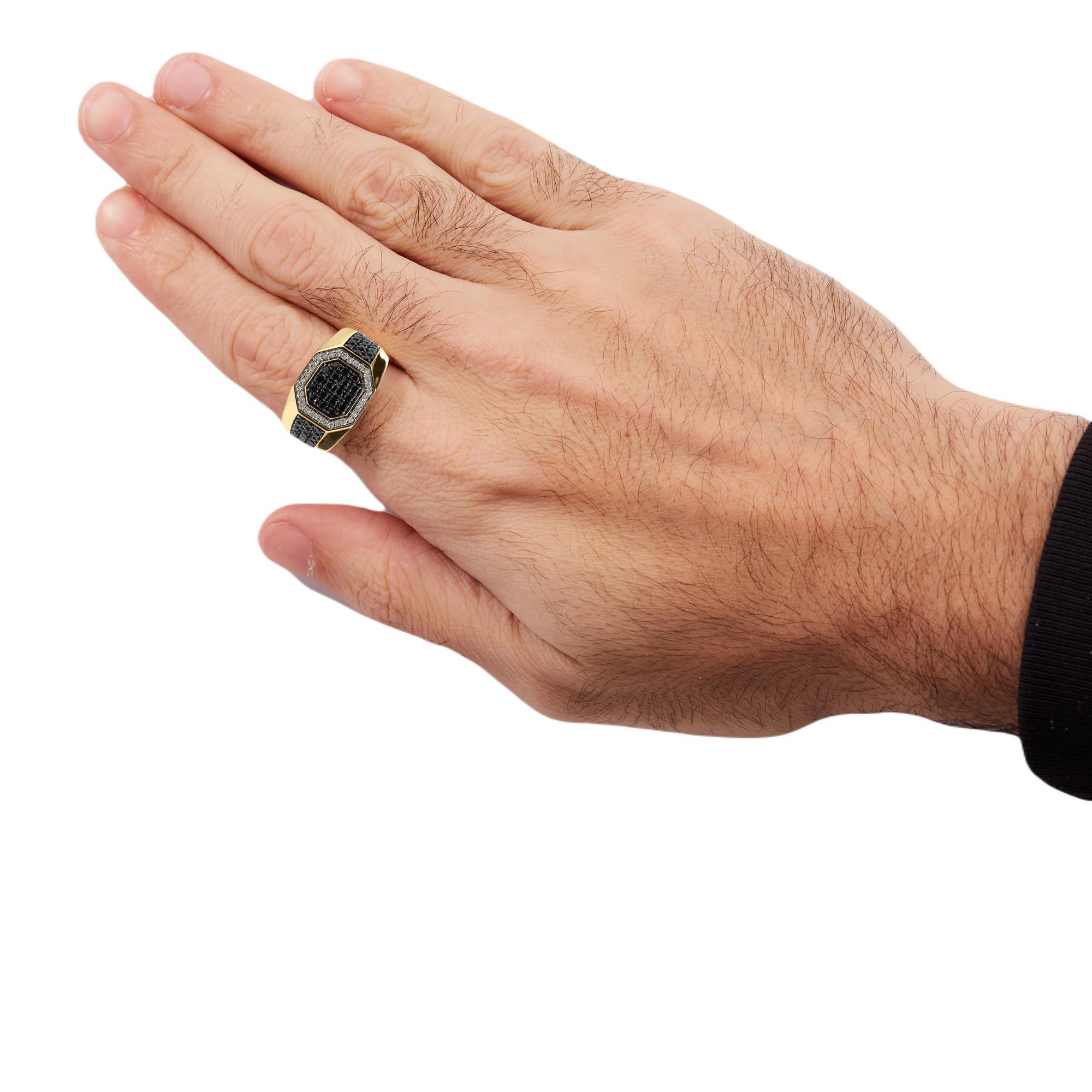 Herren 10K Gelbgold 1 1/4 Cttw Behandelt Schwarzer Diamant Achteckiger Halo Band Ring im Zustand „Neu“ im Angebot in New York, NY