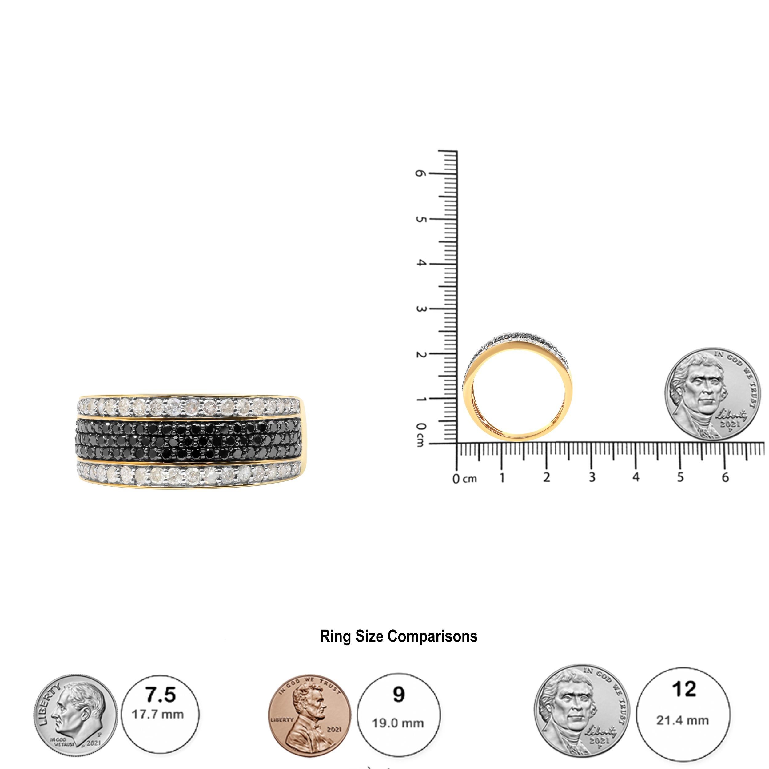 Men's 10K Yellow Gold 1 1/4 Cttw White and Black Diamond Cluster Ring For Sale 1