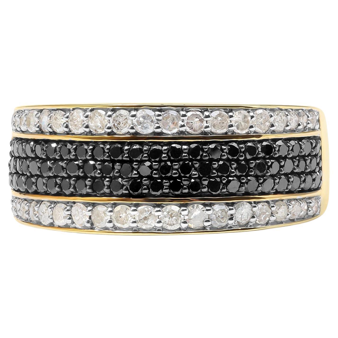 Herren 10K Gelbgold 1 1/4 Cttw Weiß und Schwarz Diamant Cluster Ring