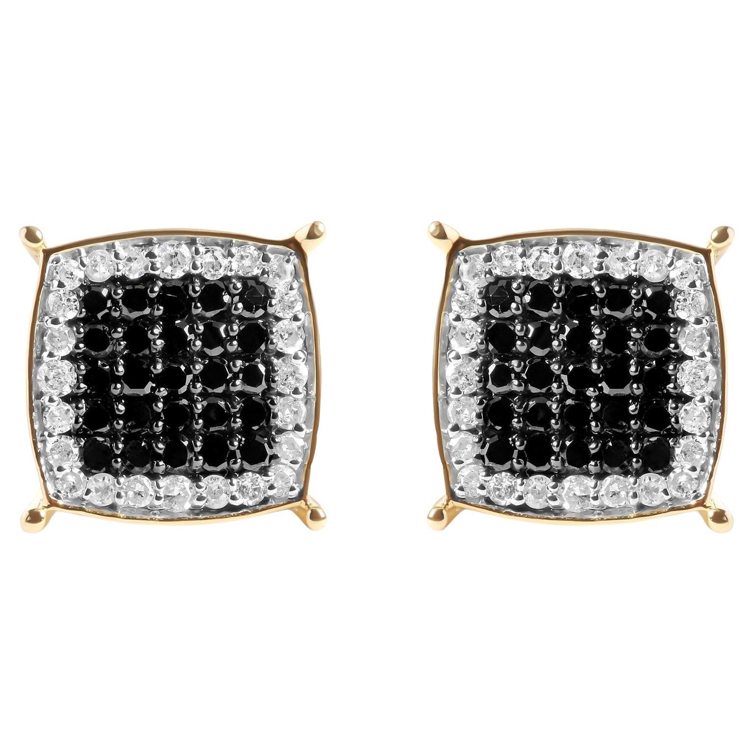 Orecchino da uomo in oro giallo 10K con diamante bianco e nero trattato da 1/2 Cttw