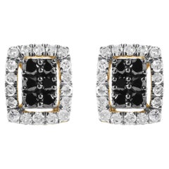 Herren-Ohrstecker aus 10 Karat Gelbgold mit 1,0 Karat weißen und schwarzen Diamanten in Smaragdform
