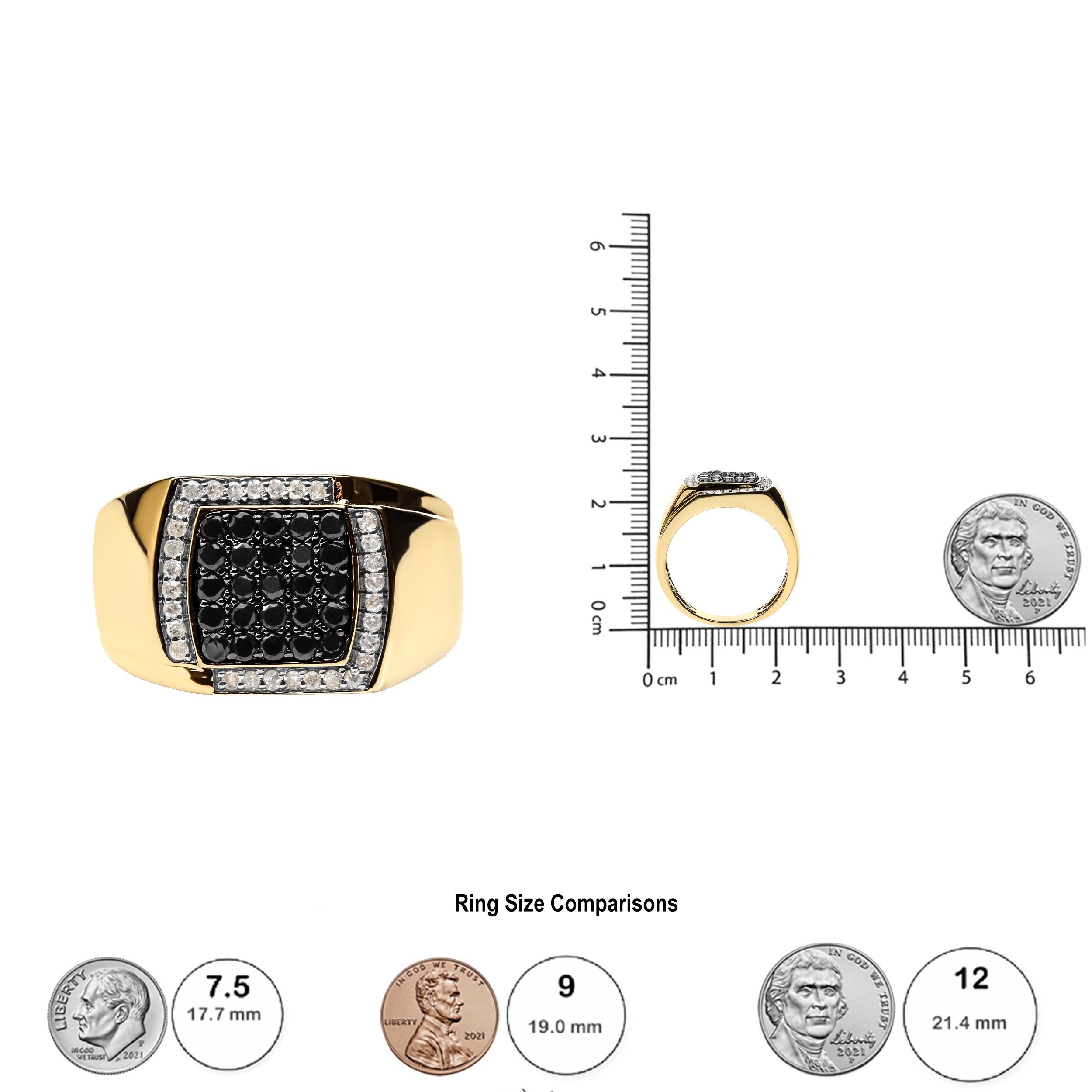 Herren 10K Gelbgold 1.00 Cttw Cluster Schwarz und Weiß Diamant Statement Ring im Angebot 1