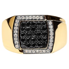 Herren 10K Gelbgold 1.00 Cttw Cluster Schwarz und Weiß Diamant Statement Ring