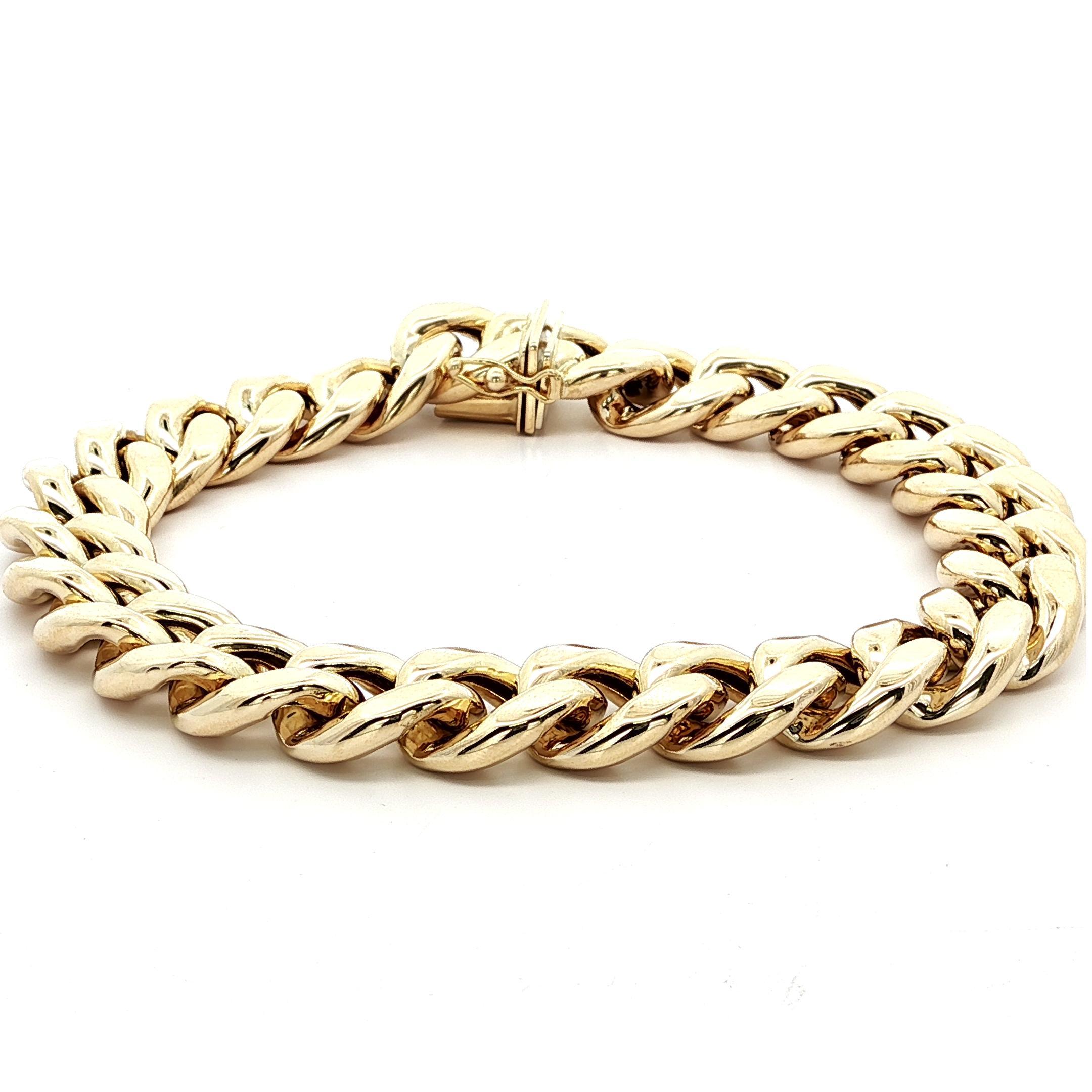 Men's 10k Yellow Gold 12.8mm Wide Puffed Miami Cuban Curb Link Chain Bracelet For Sale 1