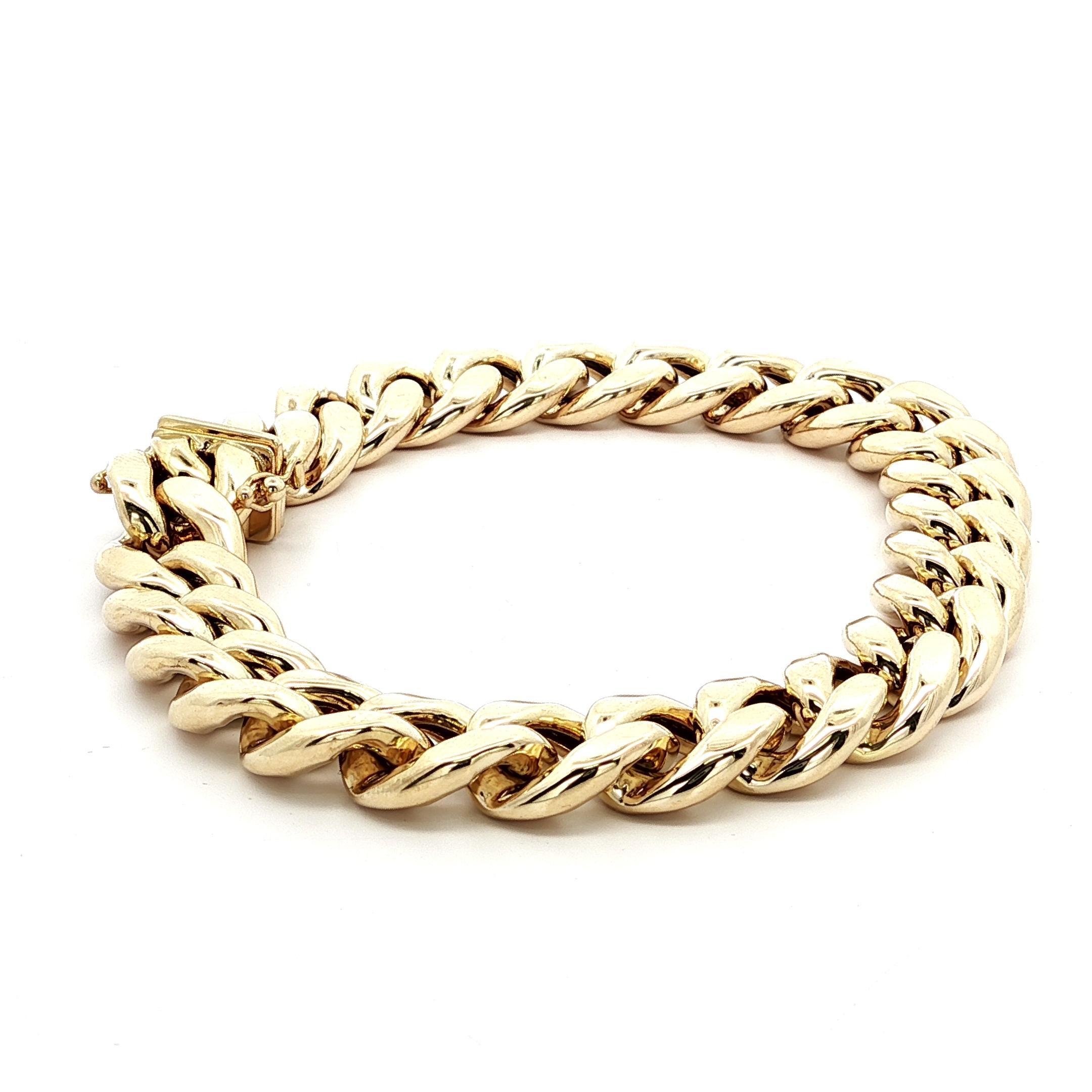 Men's 10k Yellow Gold 12.8mm Wide Puffed Miami Cuban Curb Link Chain Bracelet For Sale 2