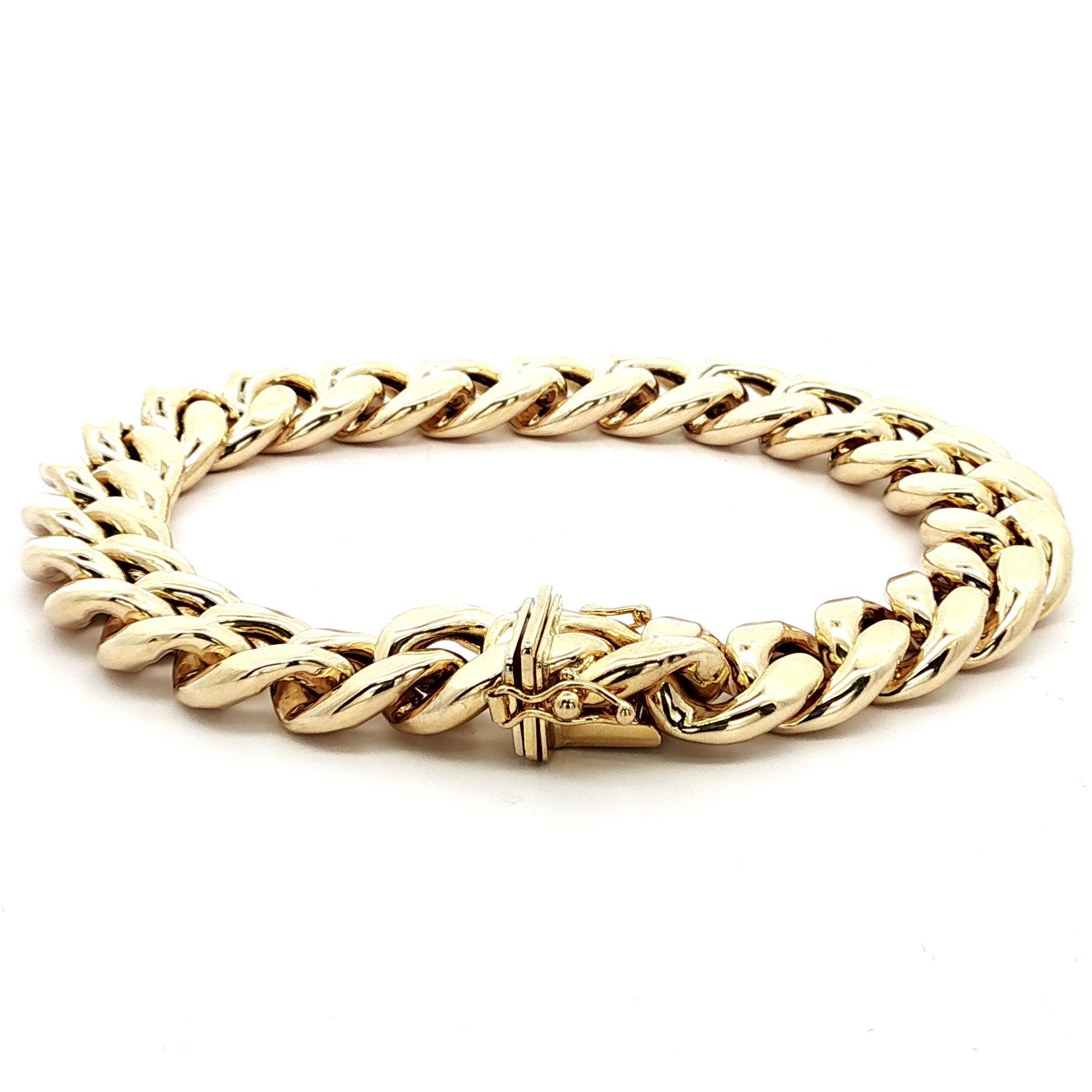 Men's 10k Yellow Gold 12.8mm Wide Puffed Miami Cuban Curb Link Chain Bracelet For Sale 3