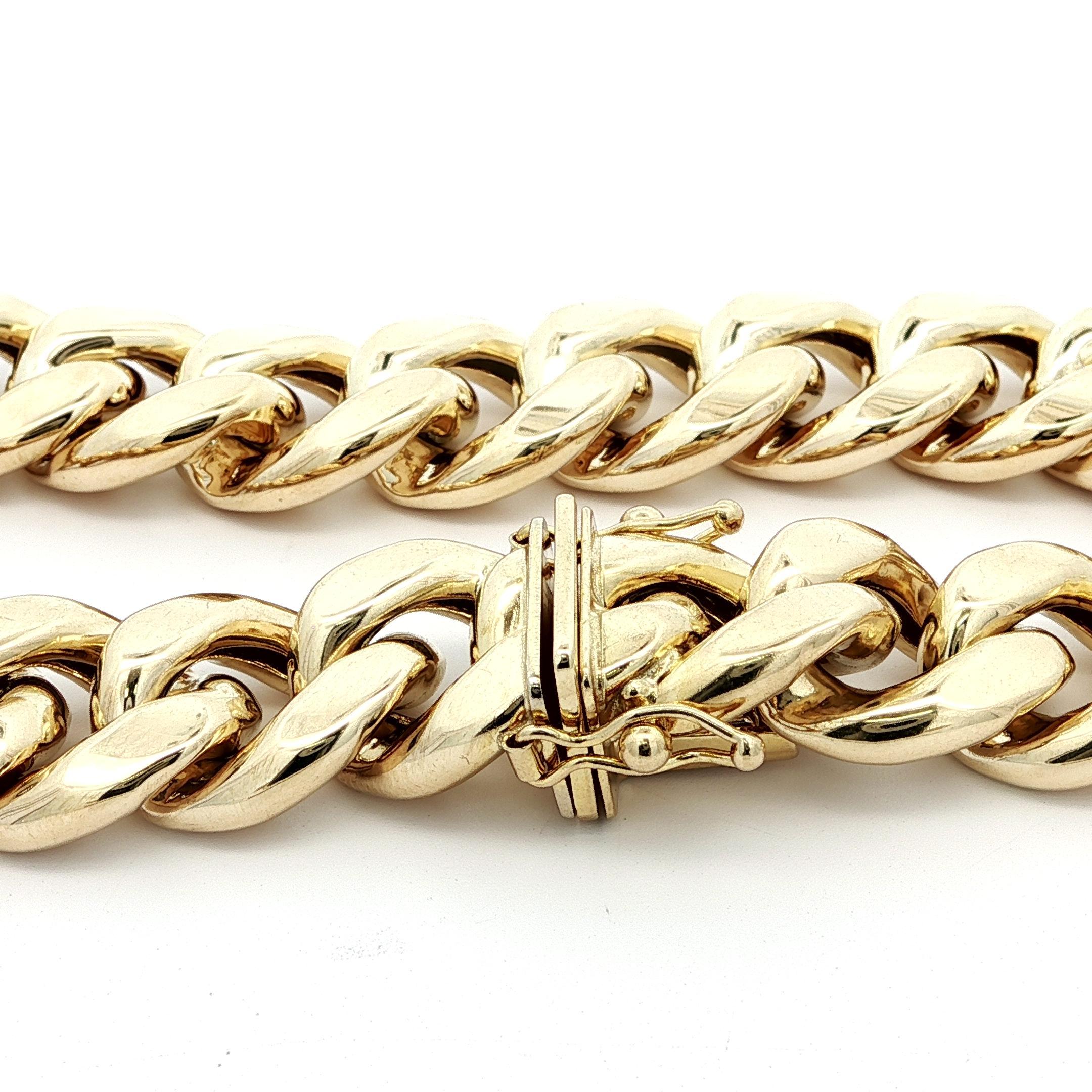 Men's 10k Yellow Gold 12.8mm Wide Puffed Miami Cuban Curb Link Chain Bracelet For Sale 4