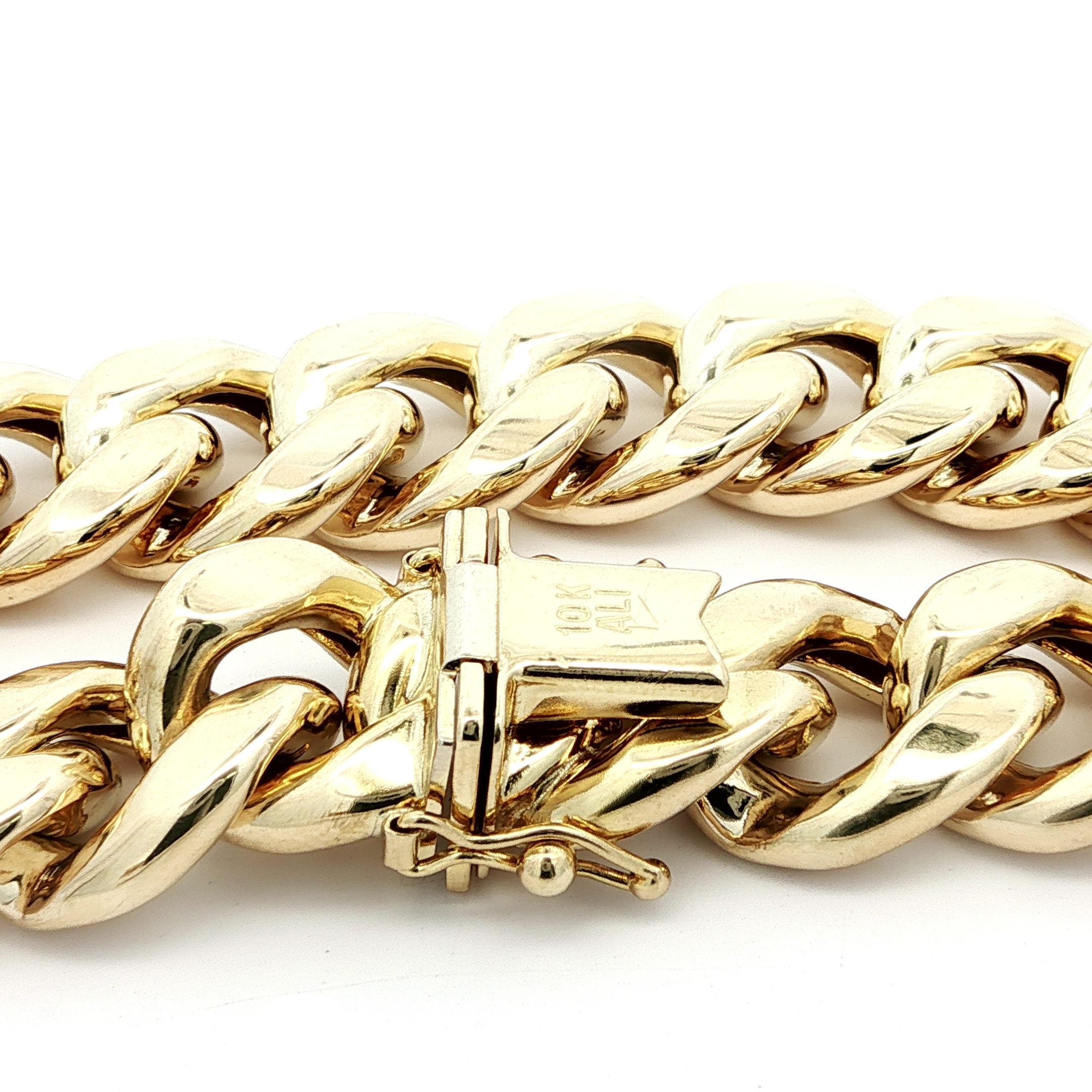 Men's 10k Yellow Gold 12.8mm Wide Puffed Miami Cuban Curb Link Chain Bracelet For Sale 5