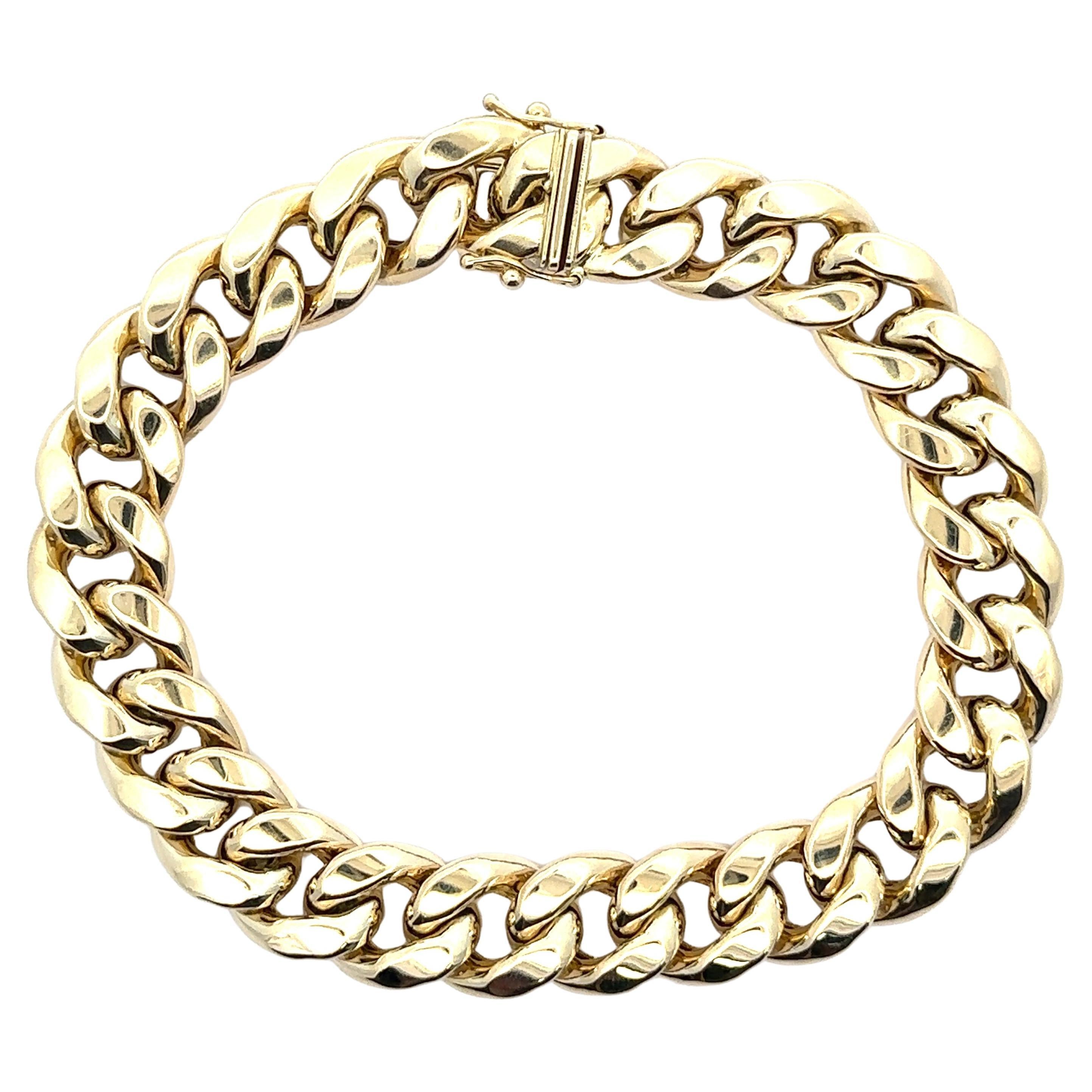 Men's 10k Yellow Gold 12.8mm Wide Puffed Miami Cuban Curb Link Chain Bracelet For Sale