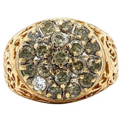 Men's 10k Yellow Gold 2.15ctw Diamond Round Cluster Open Work Ring