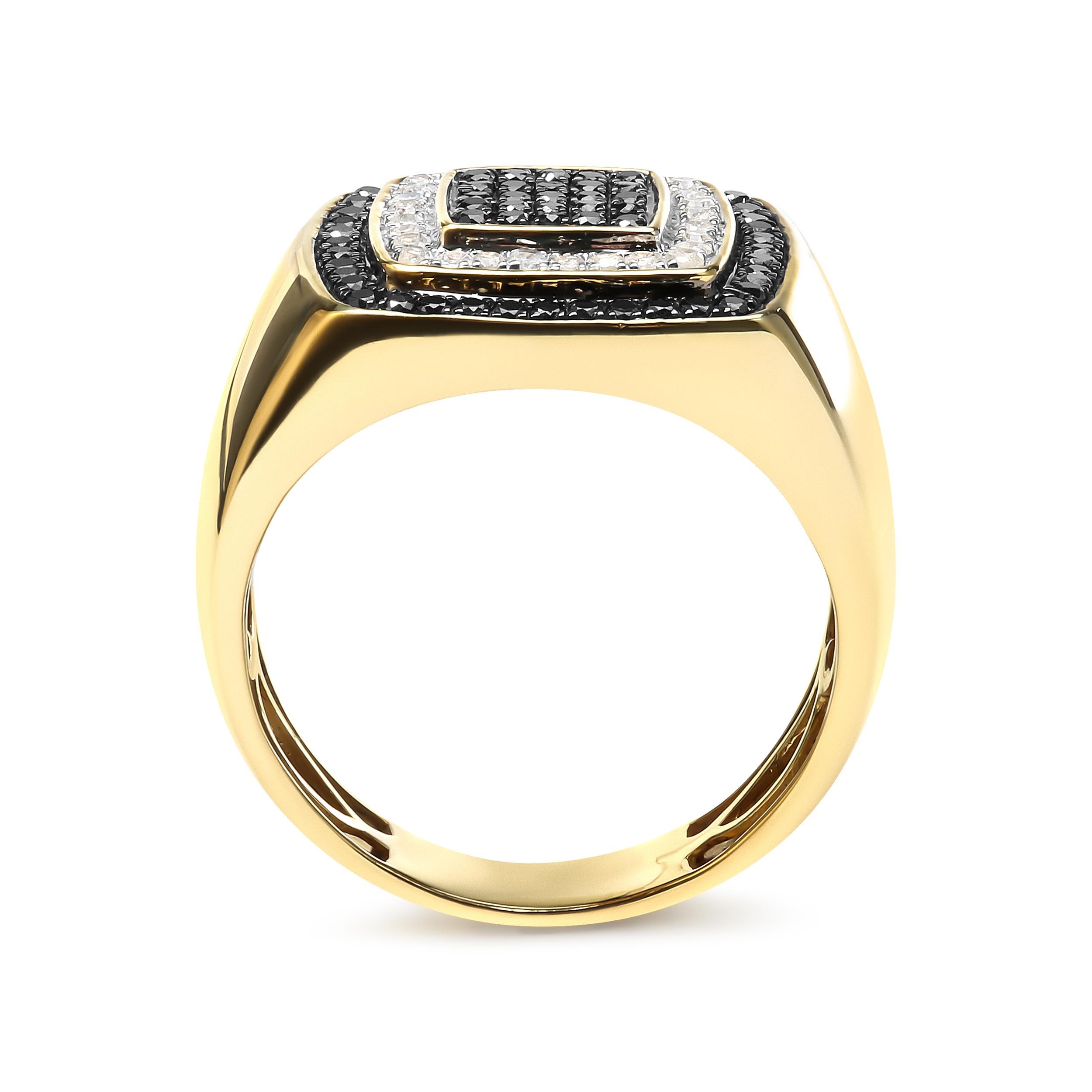 Modern Men's 10K Yellow Gold 3/4 Carat White and Black Treated Diamond Ring Band For Sale