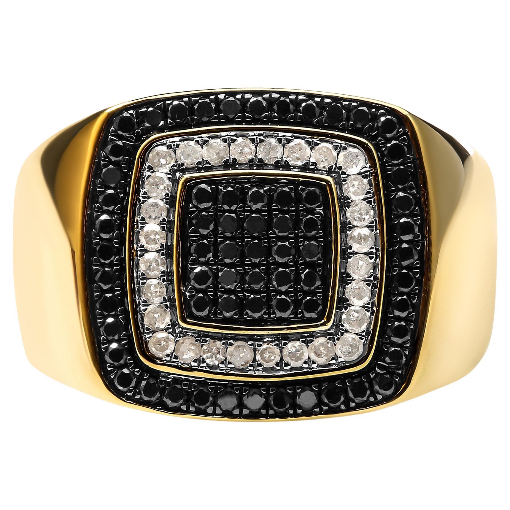 Herren-Ringband aus 10 Karat Gelbgold mit 3/4 Karat weißem und schwarzem beschichtetem Diamanten