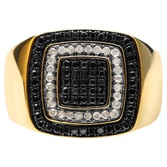 Men's 10K Yellow Gold 3/4 Cttw White and Black Treated Diamond Ring Band