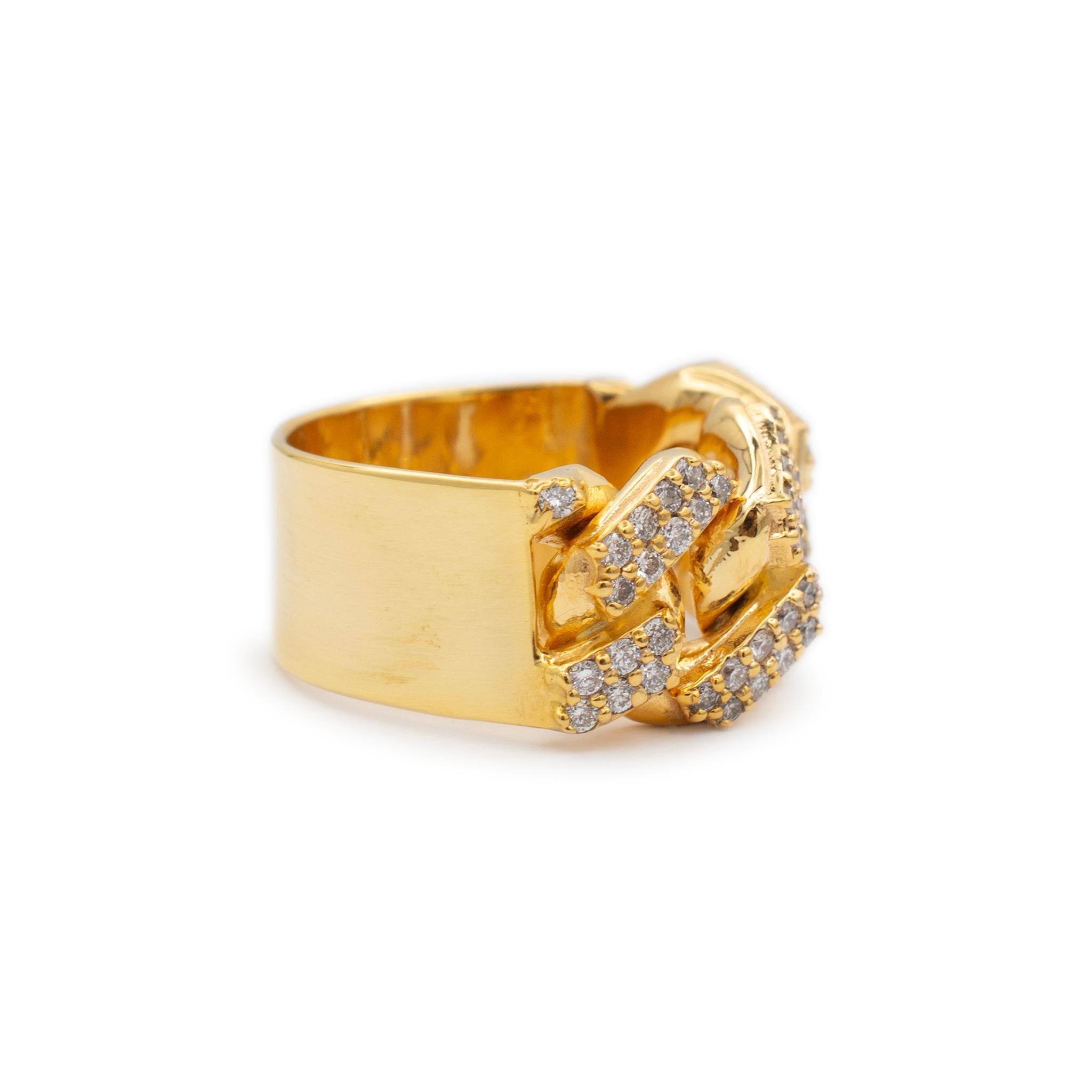 Herren 10K Gelbgold Cuban Link Diamant Cocktail Ring im Zustand „Hervorragend“ in Houston, TX