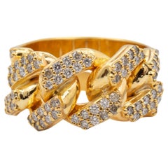 Herren 10K Gelbgold Cuban Link Diamant Cocktail Ring