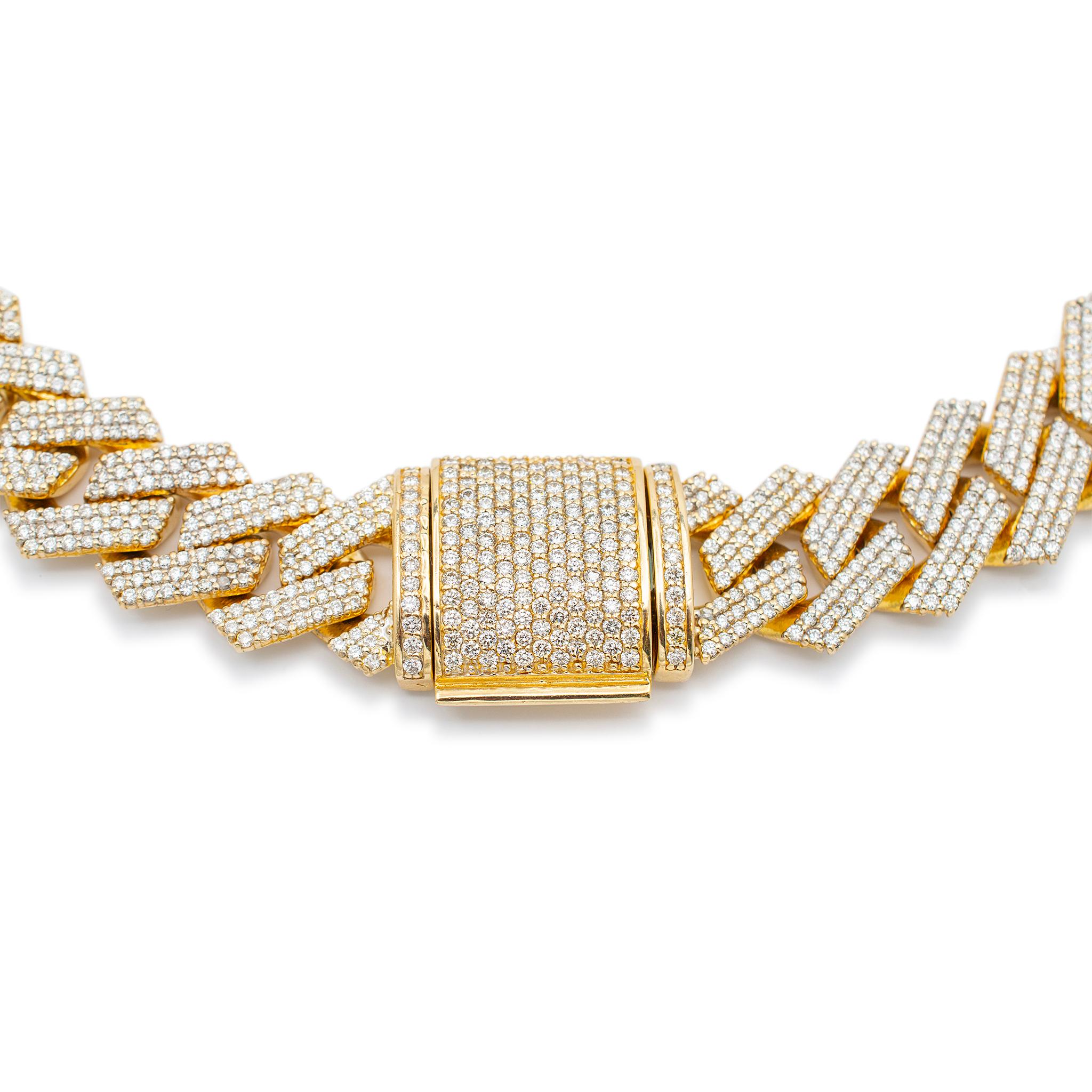 Brilliant Cut Men’s 10K Yellow Gold Iced Out Miami 20.1mm Cuban Natural Diamond Necklace For Sale