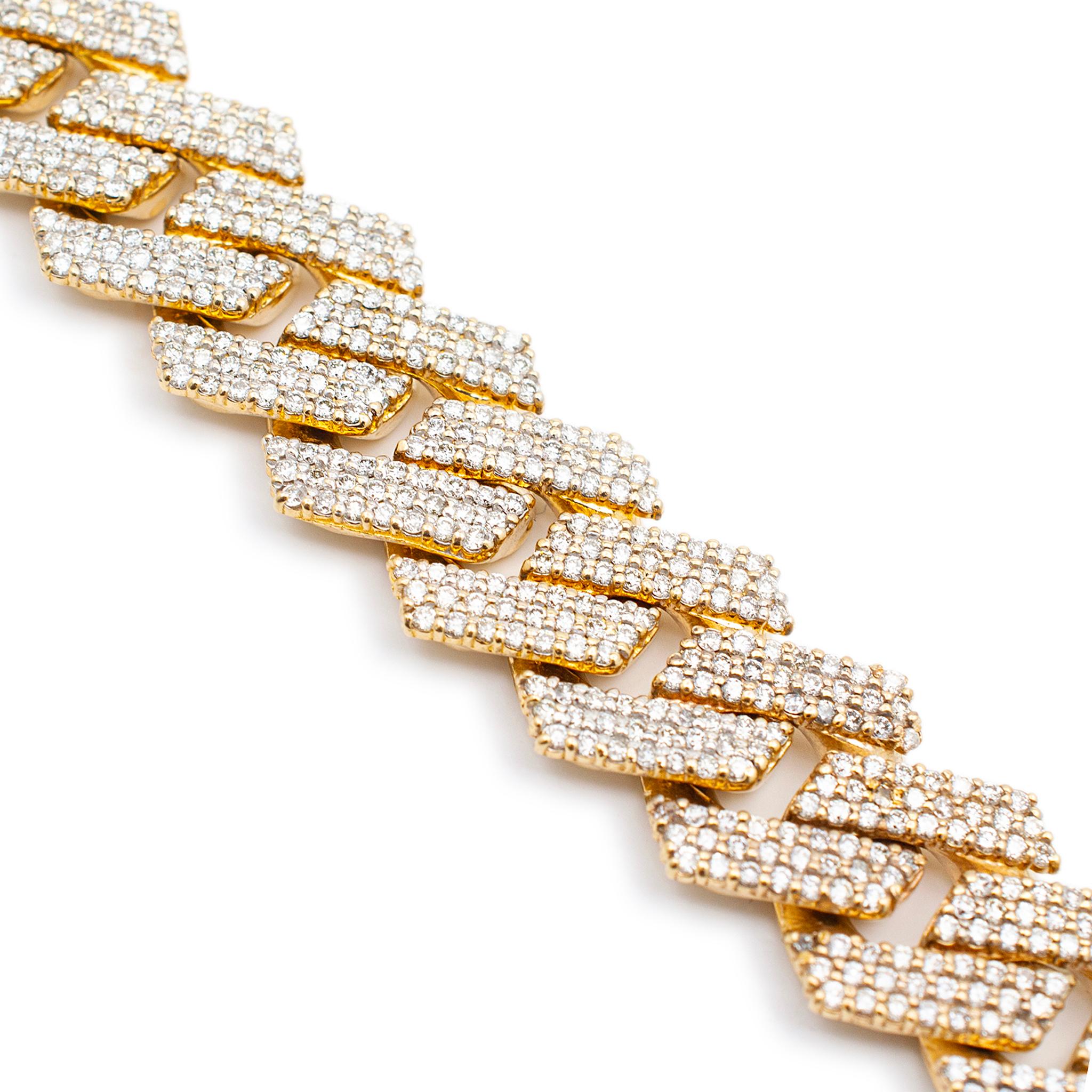 Men’s 10K Yellow Gold Iced Out Miami 20.1mm Cuban Natural Diamond Necklace In Excellent Condition For Sale In Houston, TX