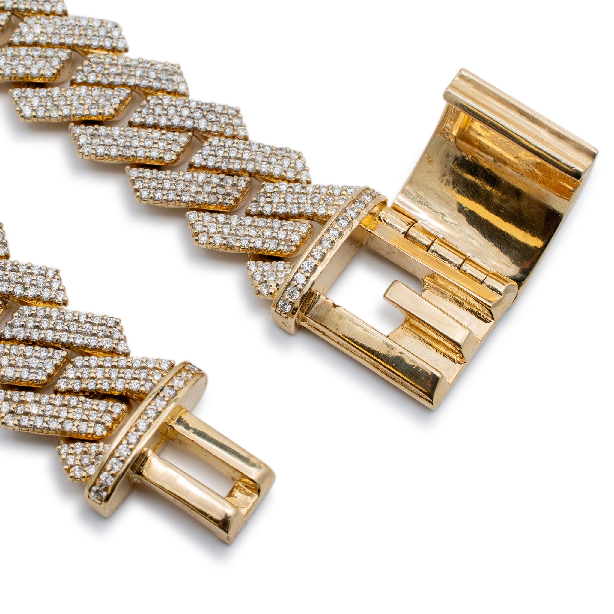 Herren 10K Gelbgold Iced Out Miami 20.1mm kubanischer natürlicher Diamant Halskette im Angebot 1