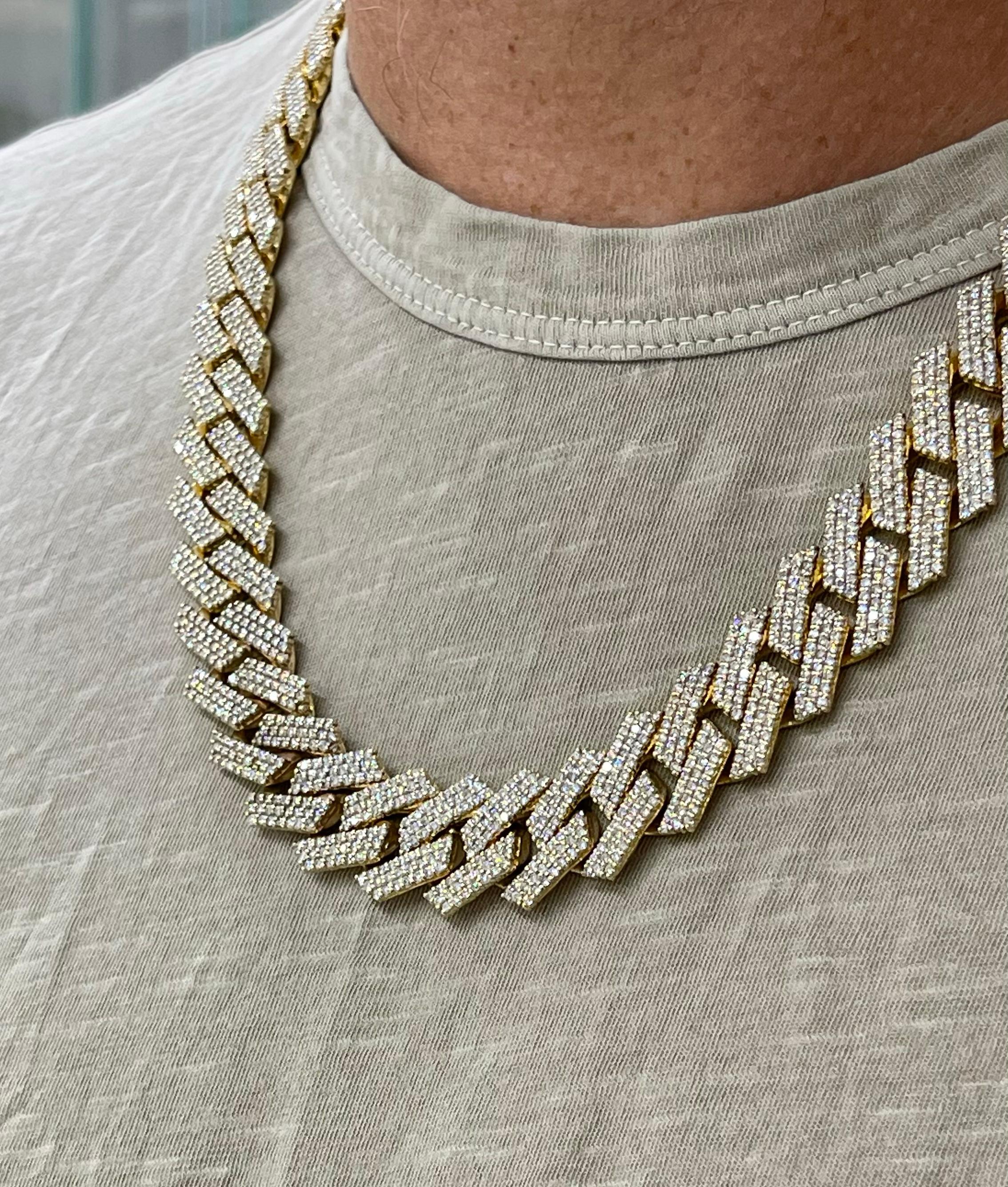 Men’s 10K Yellow Gold Iced Out Miami 20.1mm Cuban Natural Diamond Necklace For Sale 1