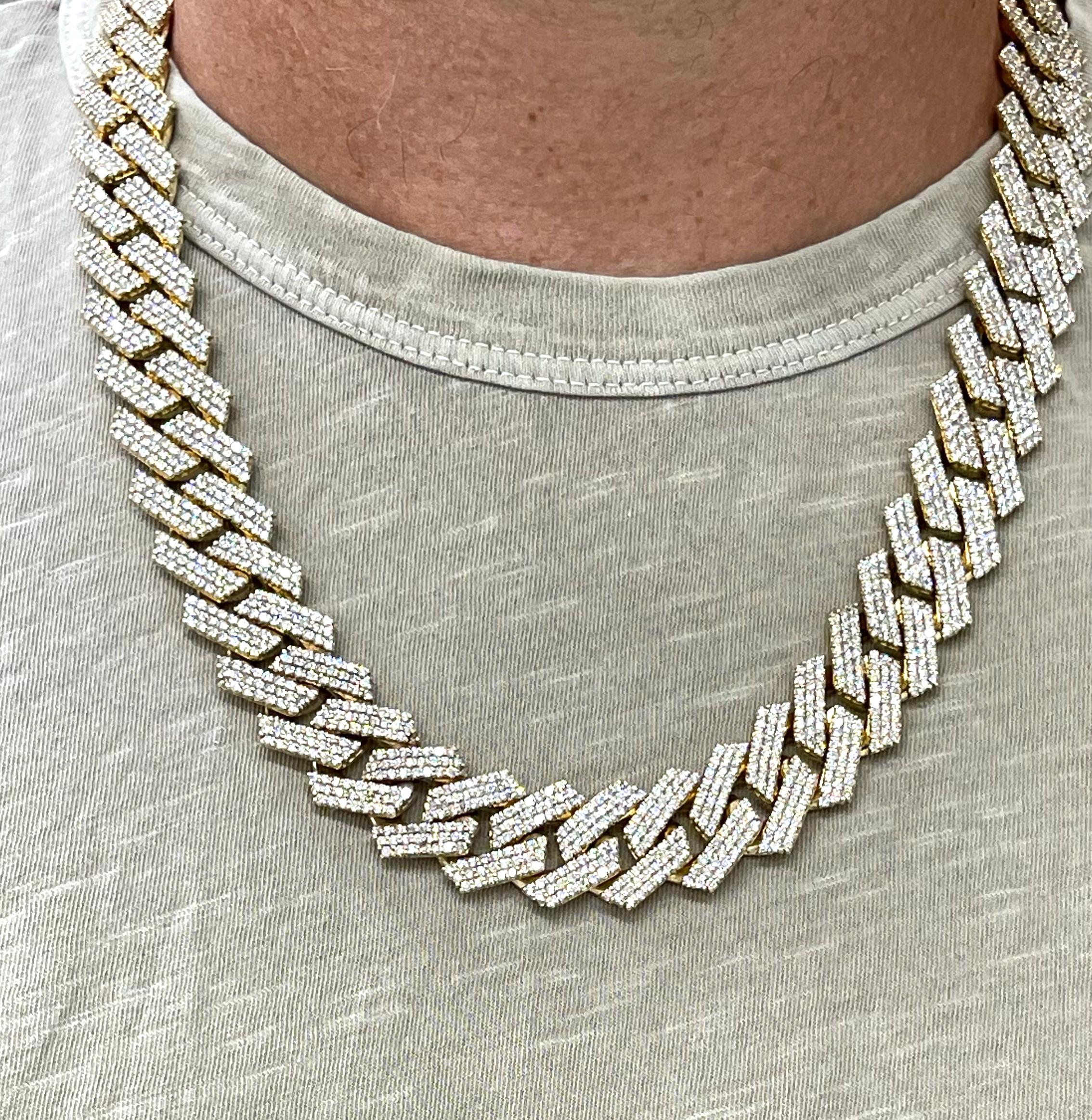 Men’s 10K Yellow Gold Iced Out Miami 20.1mm Cuban Natural Diamond Necklace For Sale 2