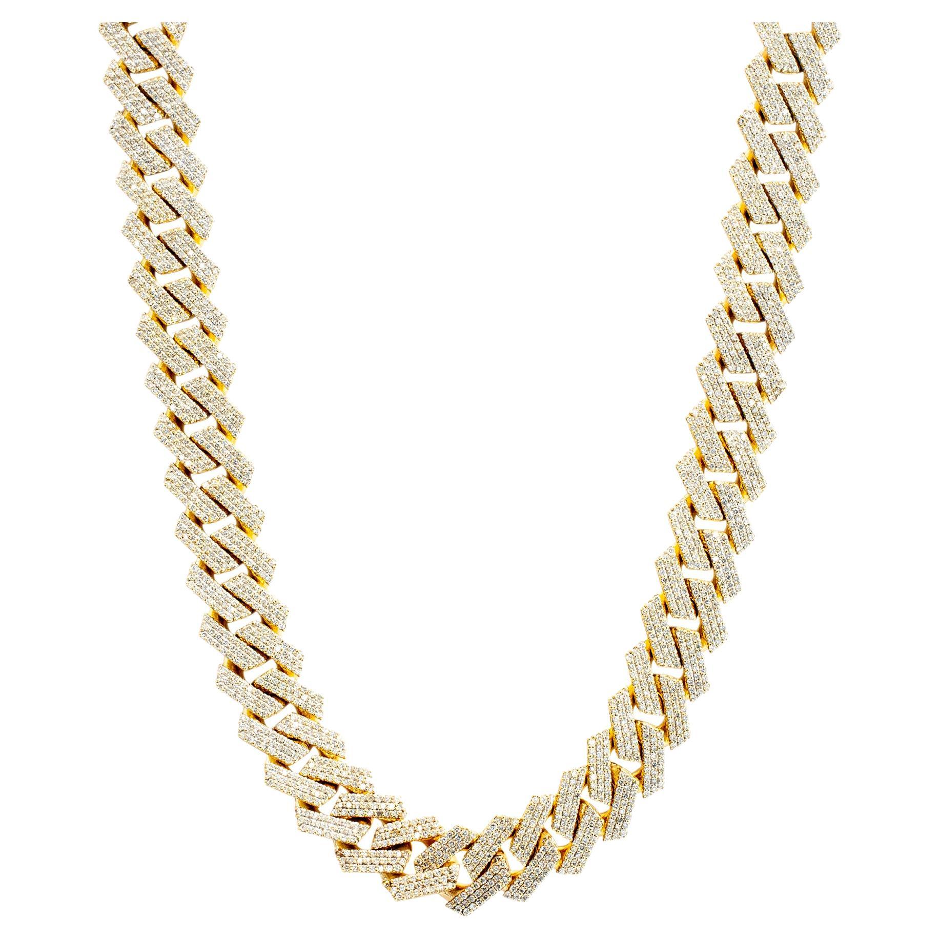 Men’s 10K Yellow Gold Iced Out Miami 20.1mm Cuban Natural Diamond Necklace For Sale