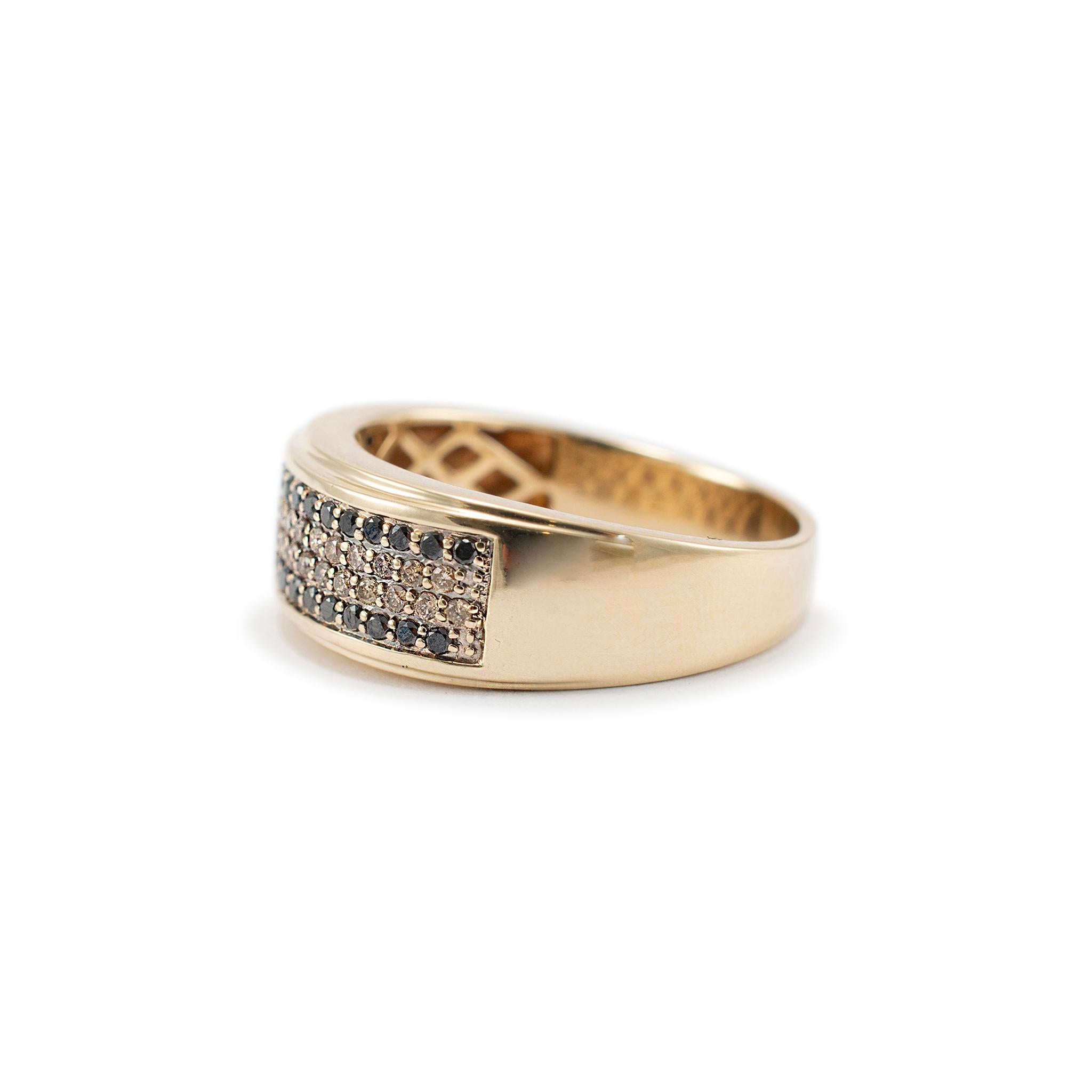 Round Cut Men’s 10K Yellow Gold Pave Black & Chocolate Diamond Band Ring