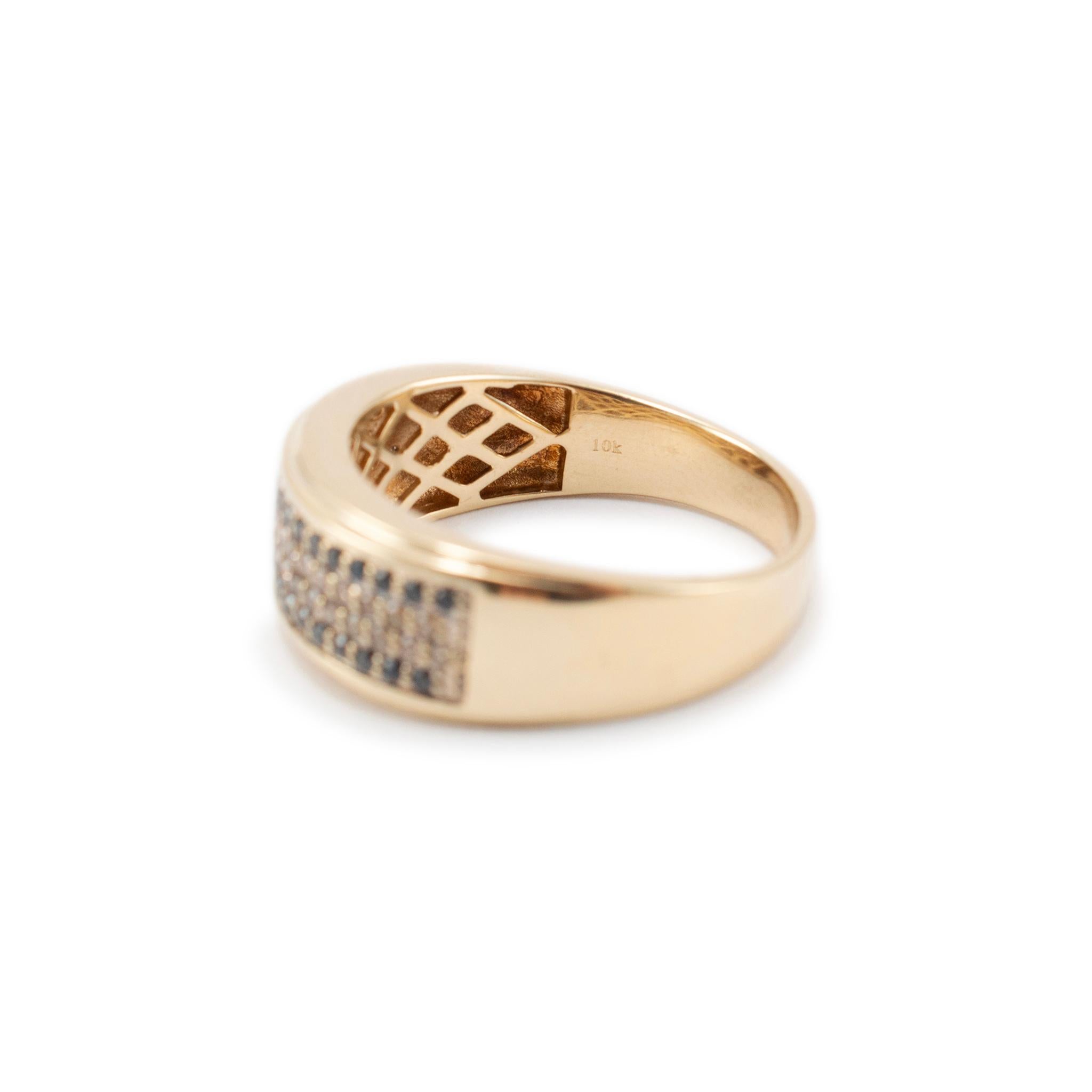 Men’s 10K Yellow Gold Pave Black & Chocolate Diamond Band Ring 1