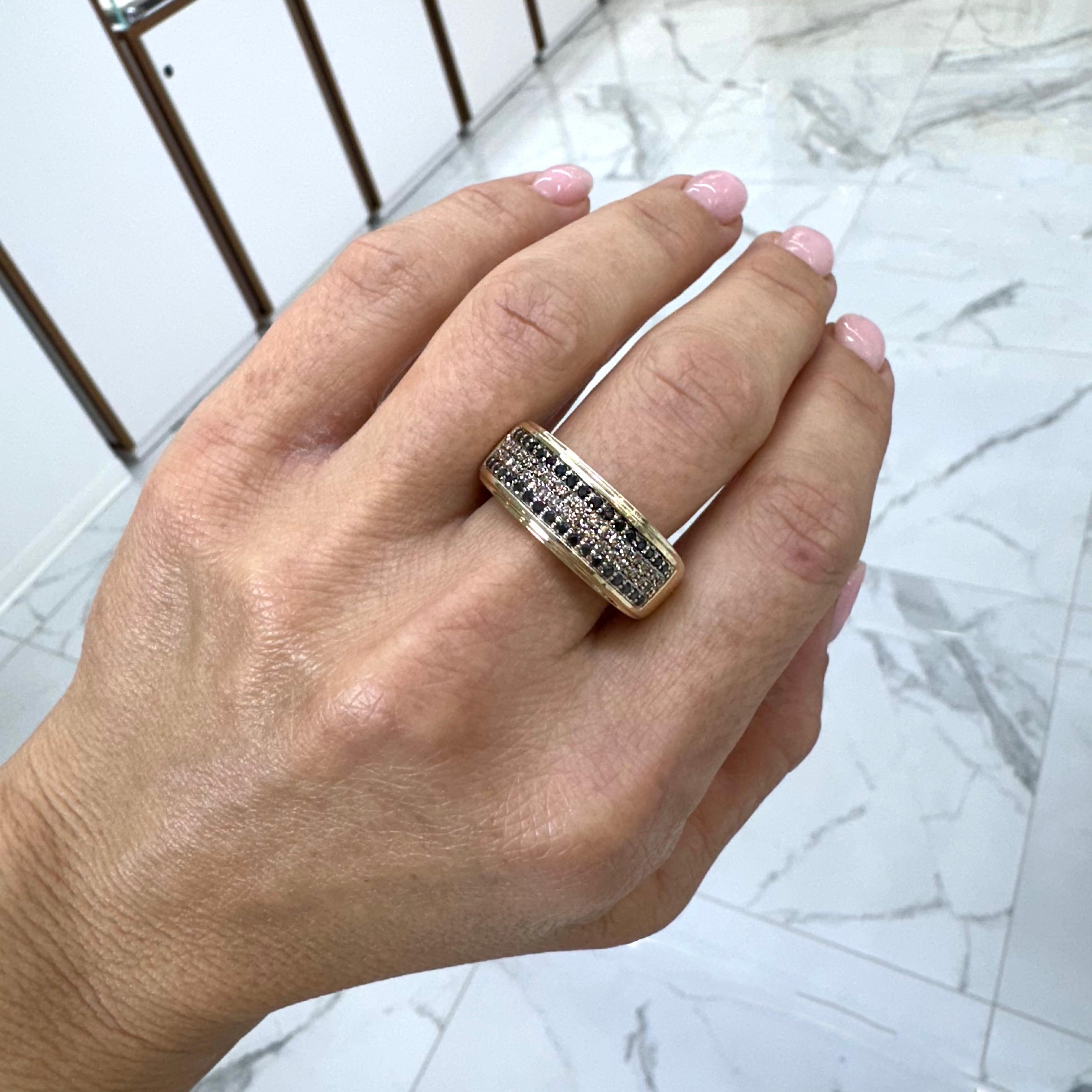 Men’s 10K Yellow Gold Pave Black & Chocolate Diamond Band Ring 2