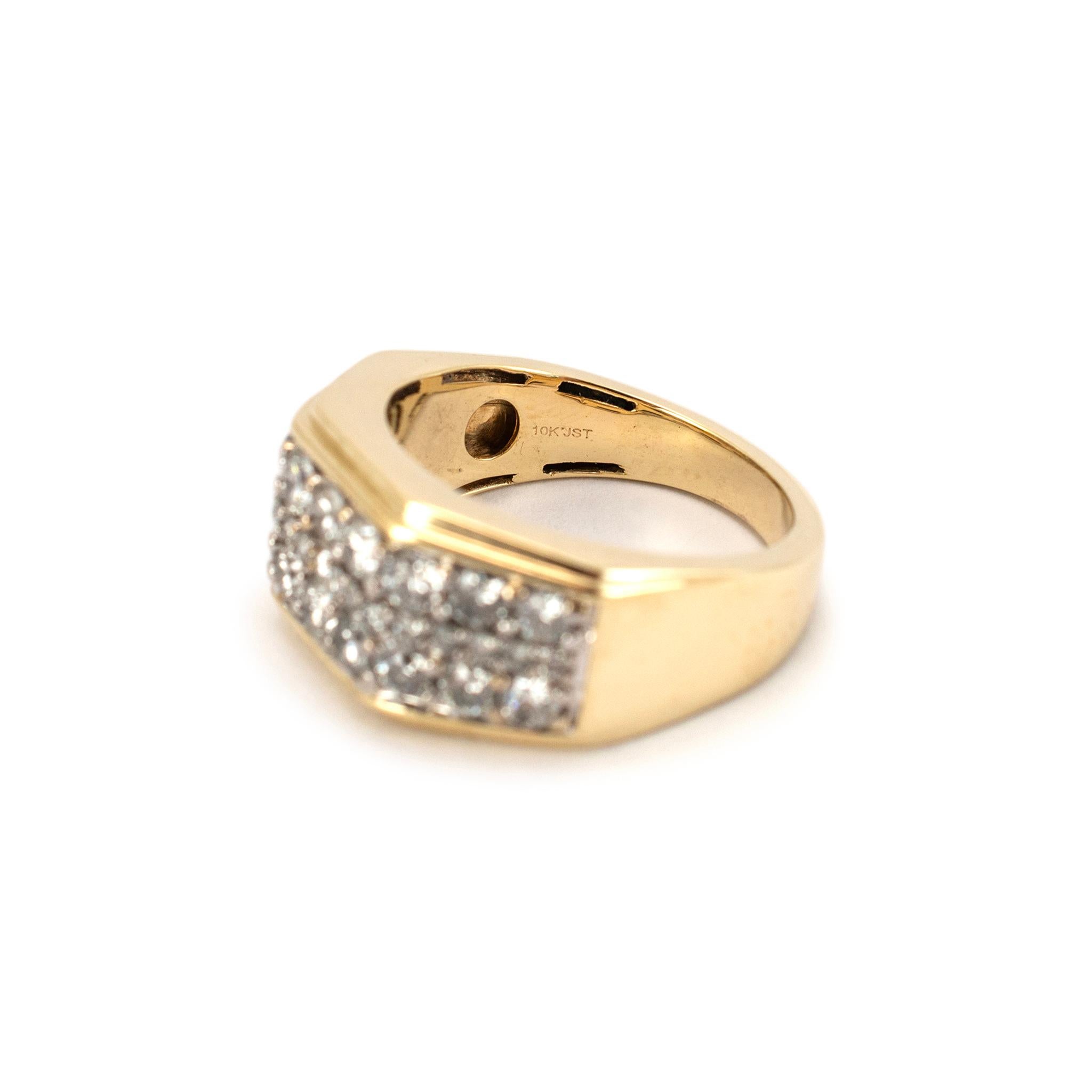 Men’s 10K Yellow Gold Three Row Pave Diamond Band Ring 1