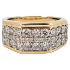 Men’s 10K Yellow Gold Three Row Pave Diamond Band Ring