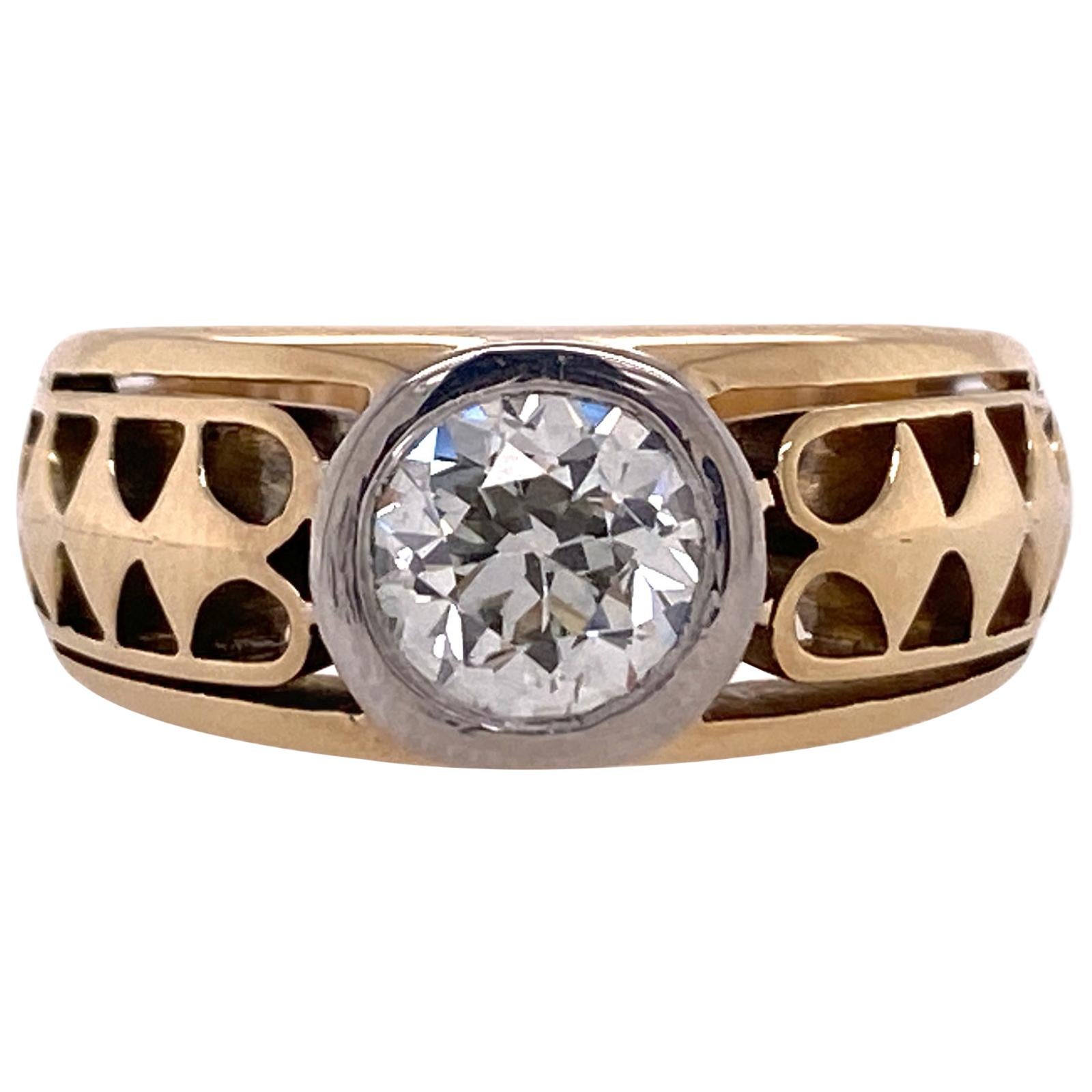 Men's 1.19 Carat Diamond Solitaire Vintage 14 Karat Gold Ring GIA Certified