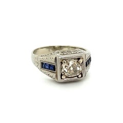Men’s 1.20 Carat Old Mine Champagne Diamond and Sapphire Vintage Art Deco Ring