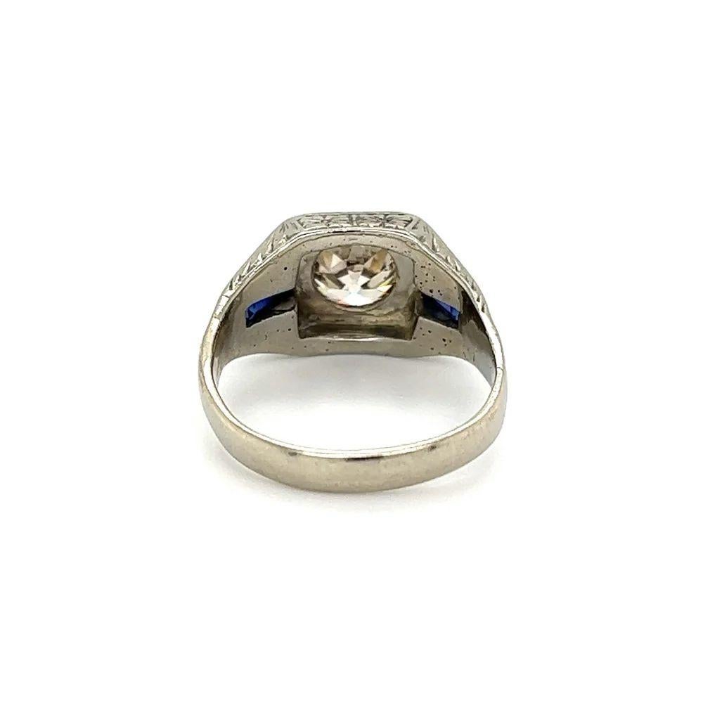 Men's Men’s 1.20 Carat Old Mine Champagne Diamond and Sapphire Vintage Art Deco Ring  For Sale