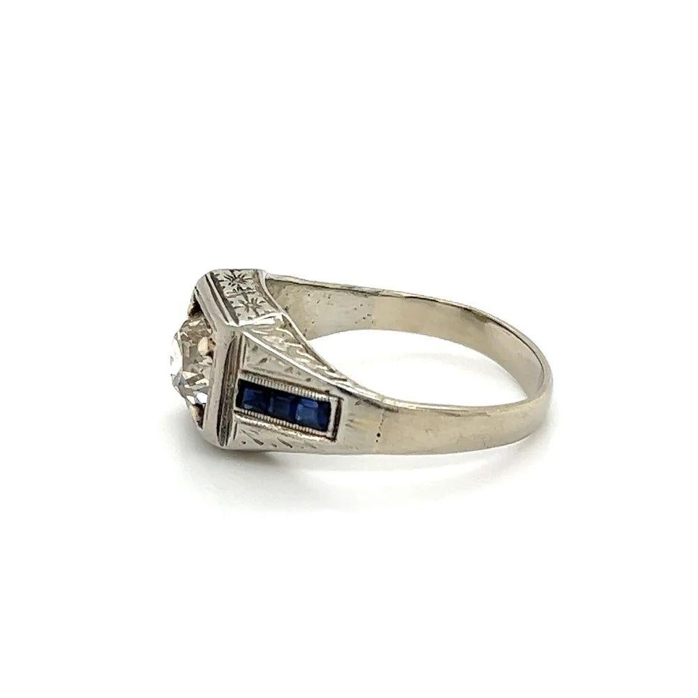 Uomo Anello da uomo con diamante e zaffiro vintage Art Deco da 1,20 carati in Champagne Old Mine in vendita