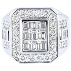 Men
s 14 Karat Gold 3.92 Carat Emerald Cut and Round Diamond Ring