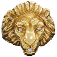 Men's 14 Karat Gold and Diamond Ring Majestic Lion Leo Cat Heavy 17.60G