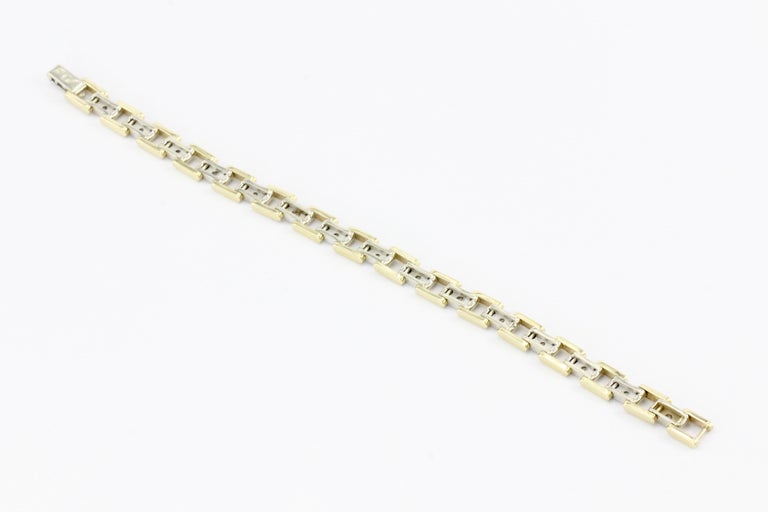 Men&#39;s 14 Karat White and Yellow Gold Station Diamond Bracelet For Sale at 1stdibs