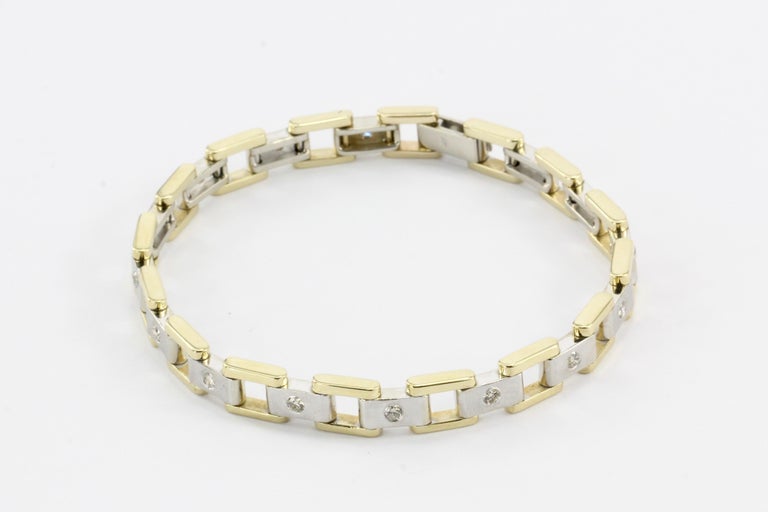 Men&#39;s 14 Karat White and Yellow Gold Station Diamond Bracelet For Sale at 1stdibs