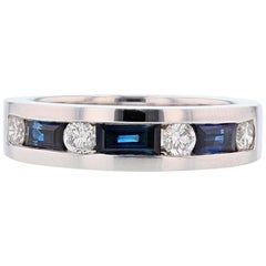 Men's 14 Karat White Gold Diamond and Sapphire Band