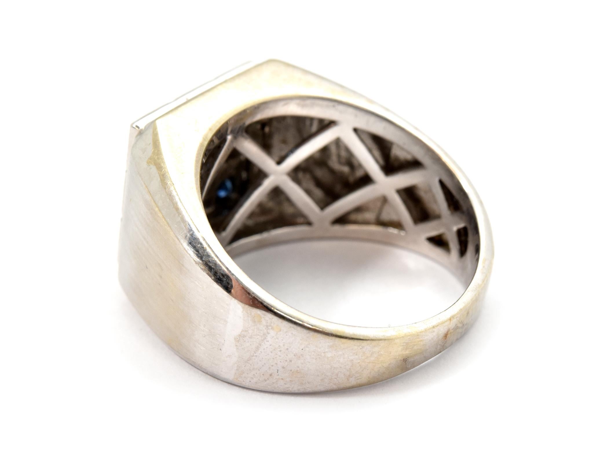 Women's or Men's Men's 14 Karat White Gold, Diamond and Sapphire Checkered Ring