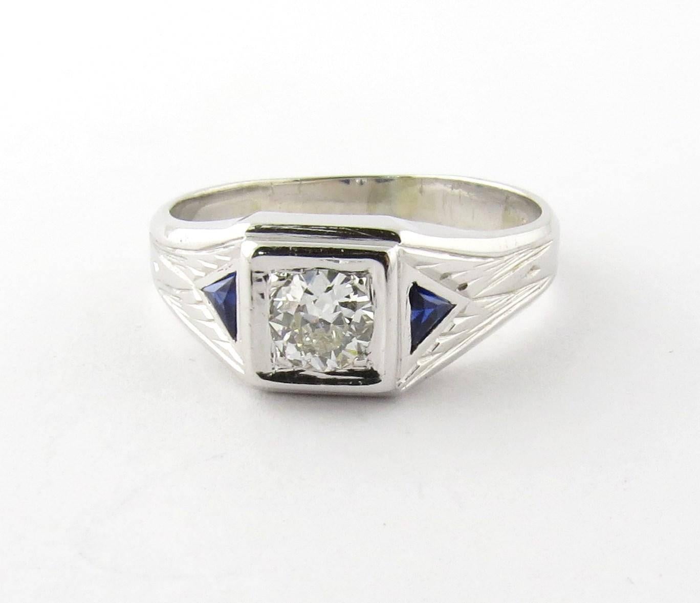 Men's Natural Sapphire & Diamond Engagement Ring – 14K White Gold, Customizable Size & Design - View #7