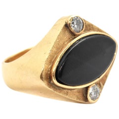 Men’s 14 Karat Yellow Gold 0.32 Carat Diamond and Black Onyx Ring