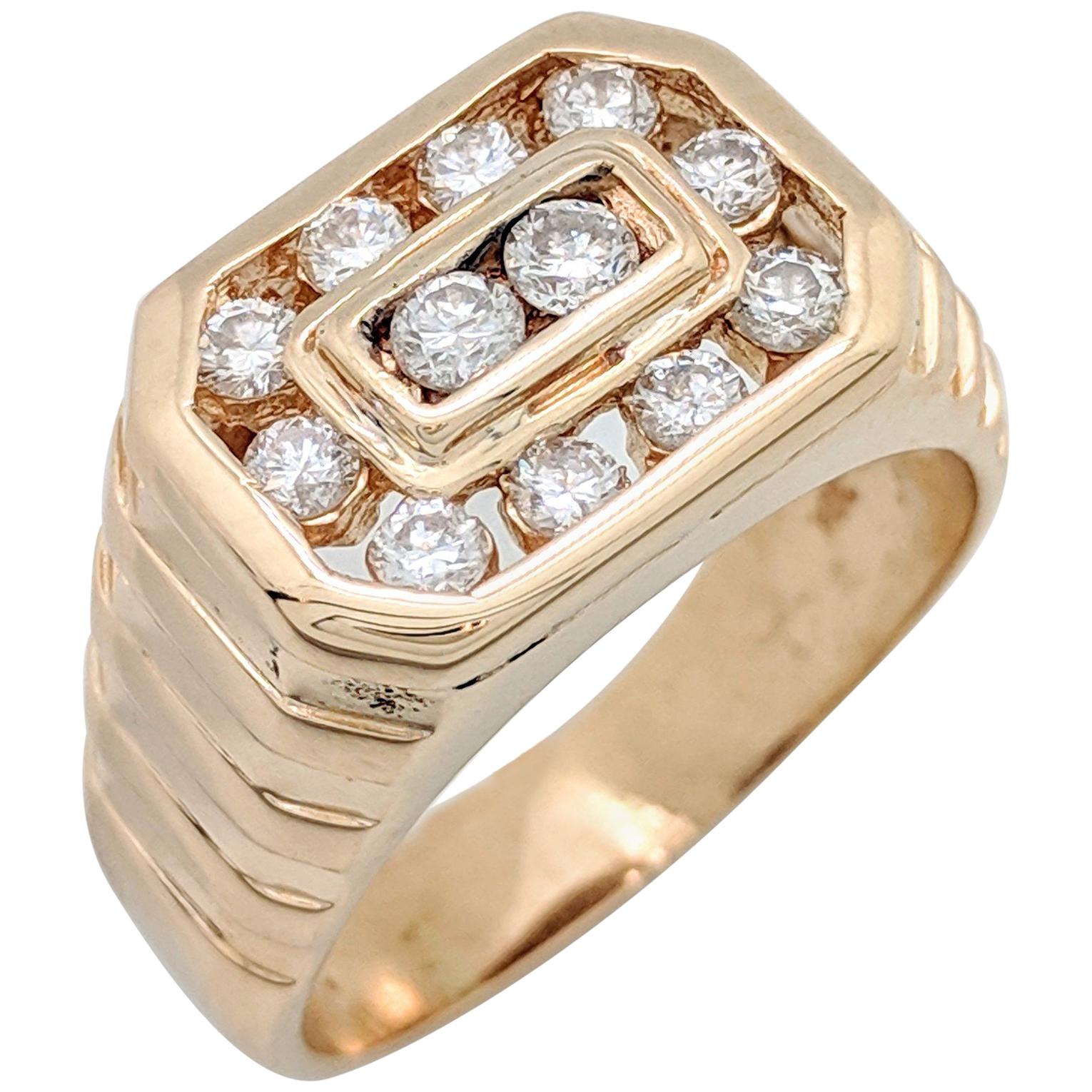 Men's 14 Karat Yellow Gold 1 Carat Diamond Ring