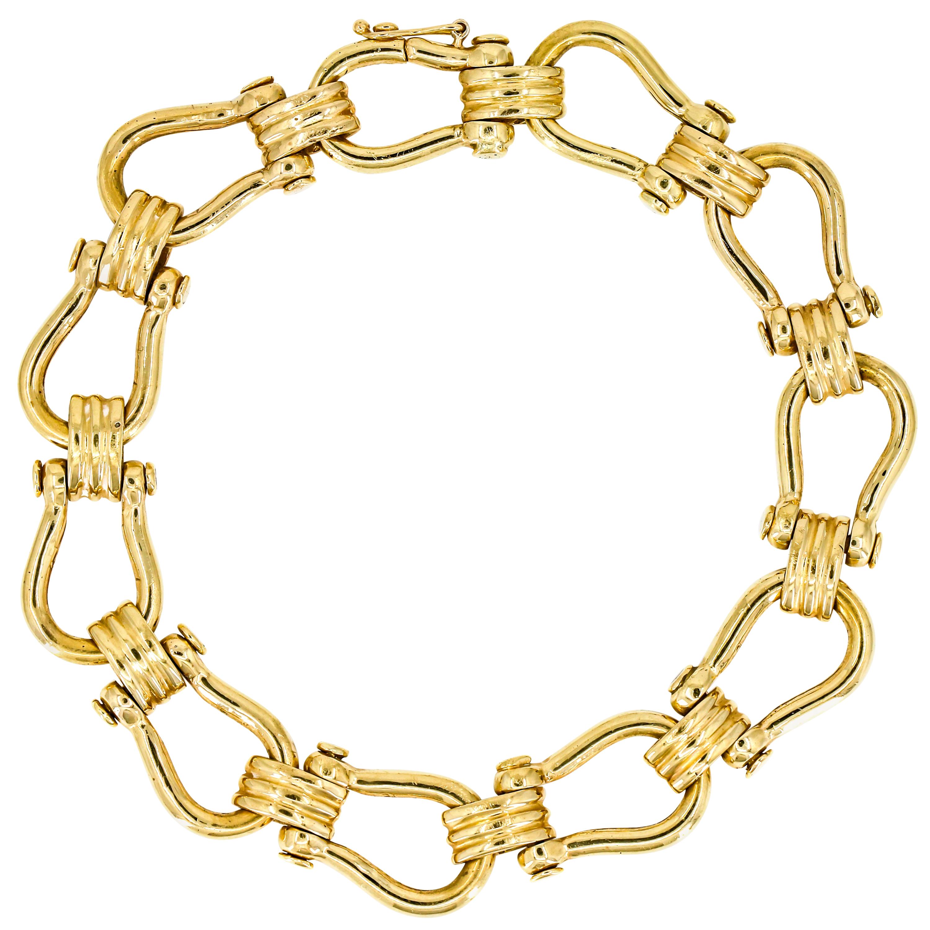 Men's 14 Karat Yellow Gold Nautical Shackle Link Bracelet For Sale