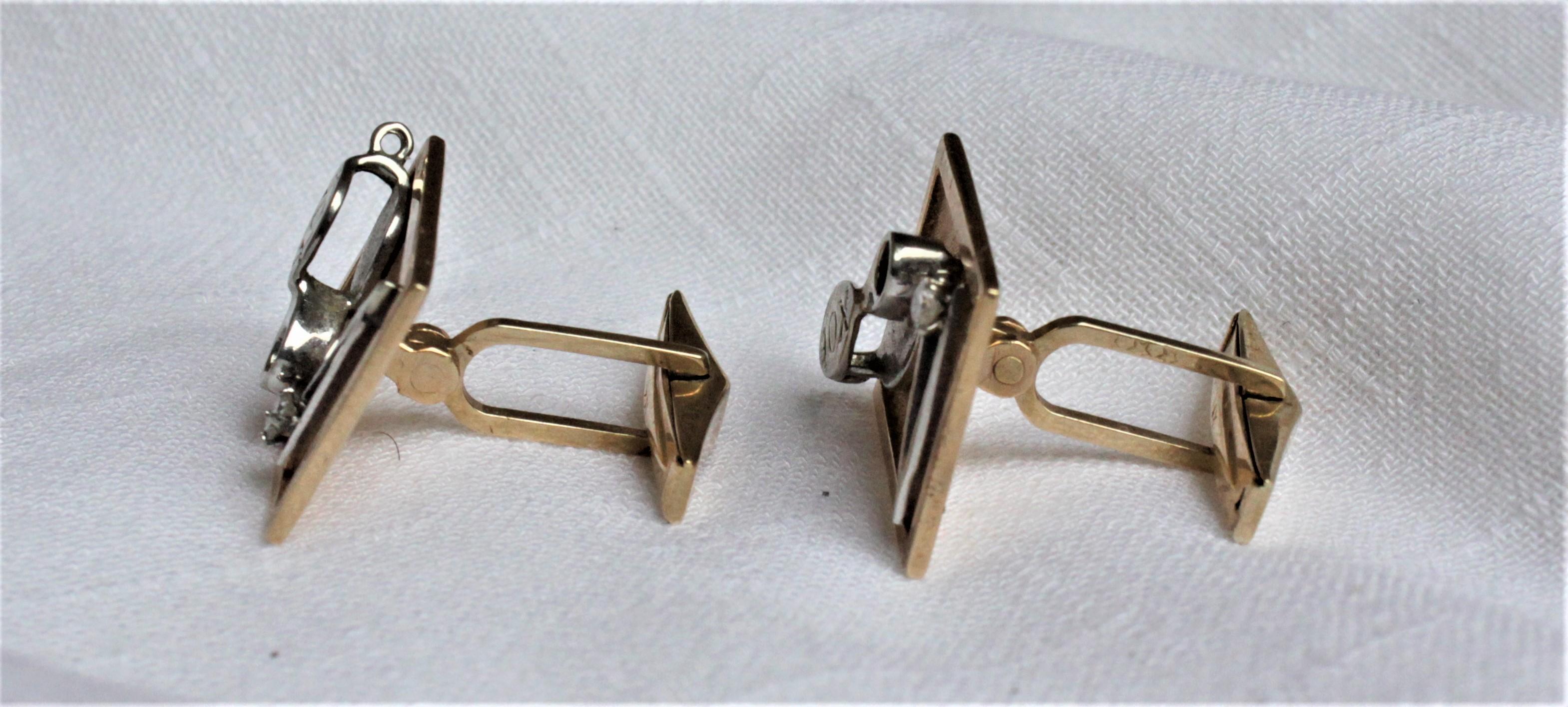 Mid-Century Modern Men's 14-Karat Yellow and White Gold and Diamond Cufflinks with Jewelers Tools