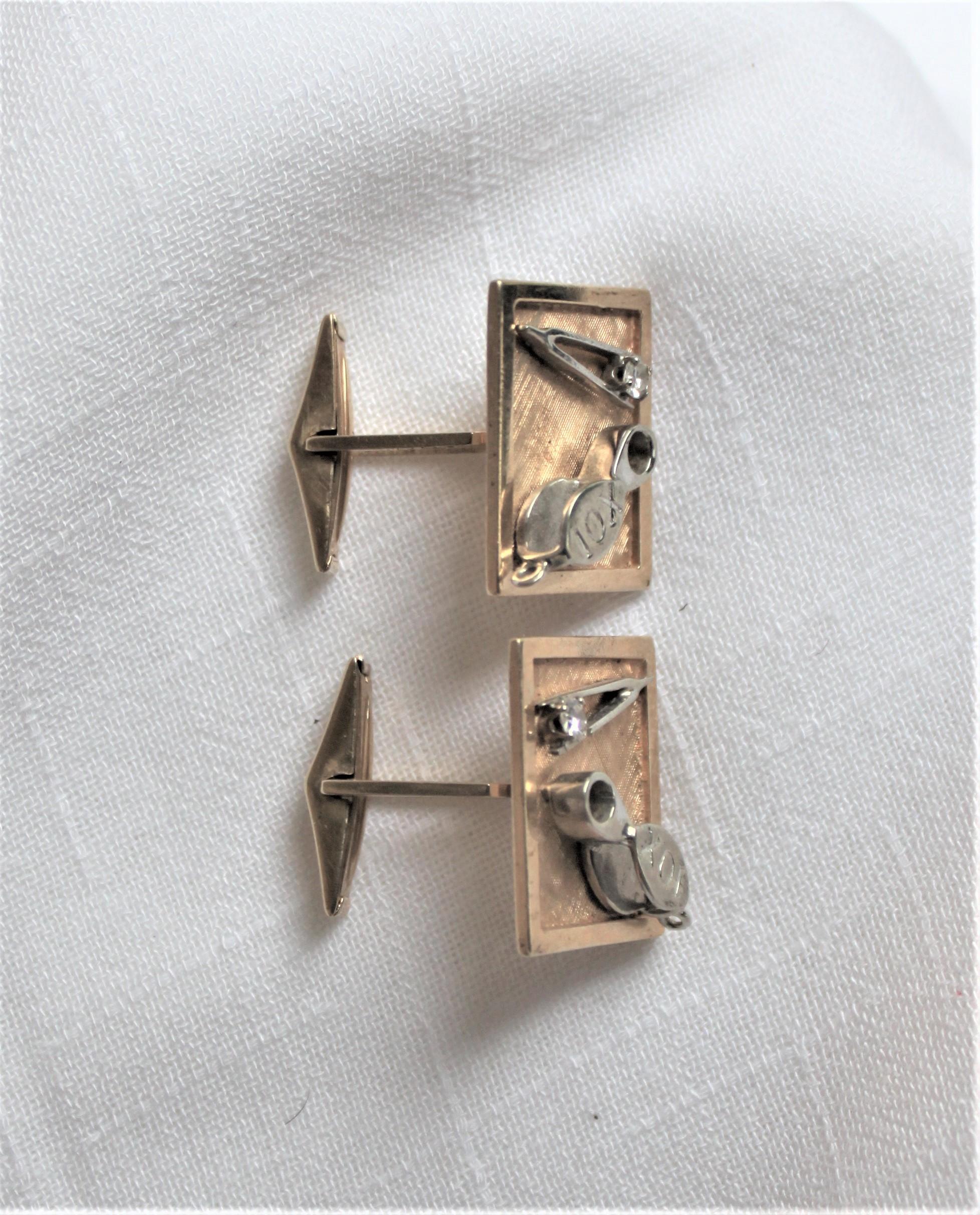 Men's 14-Karat Yellow and White Gold and Diamond Cufflinks with Jewelers Tools In Good Condition In Hamilton, Ontario