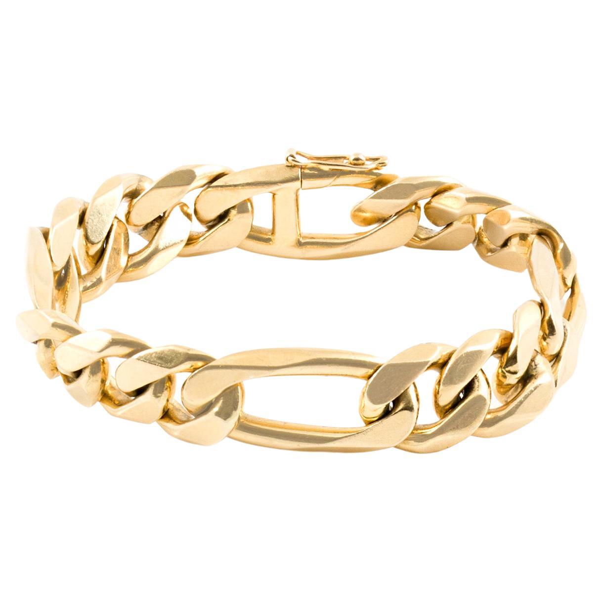 14 Karat Yellow Gold Figaro Link Bracelet For Sale at 1stDibs