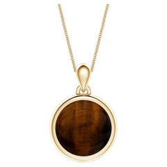 Men's 14K Gold Bezel-Set Round Tiger Eye Medallion Pendant, 6.26 CTW
