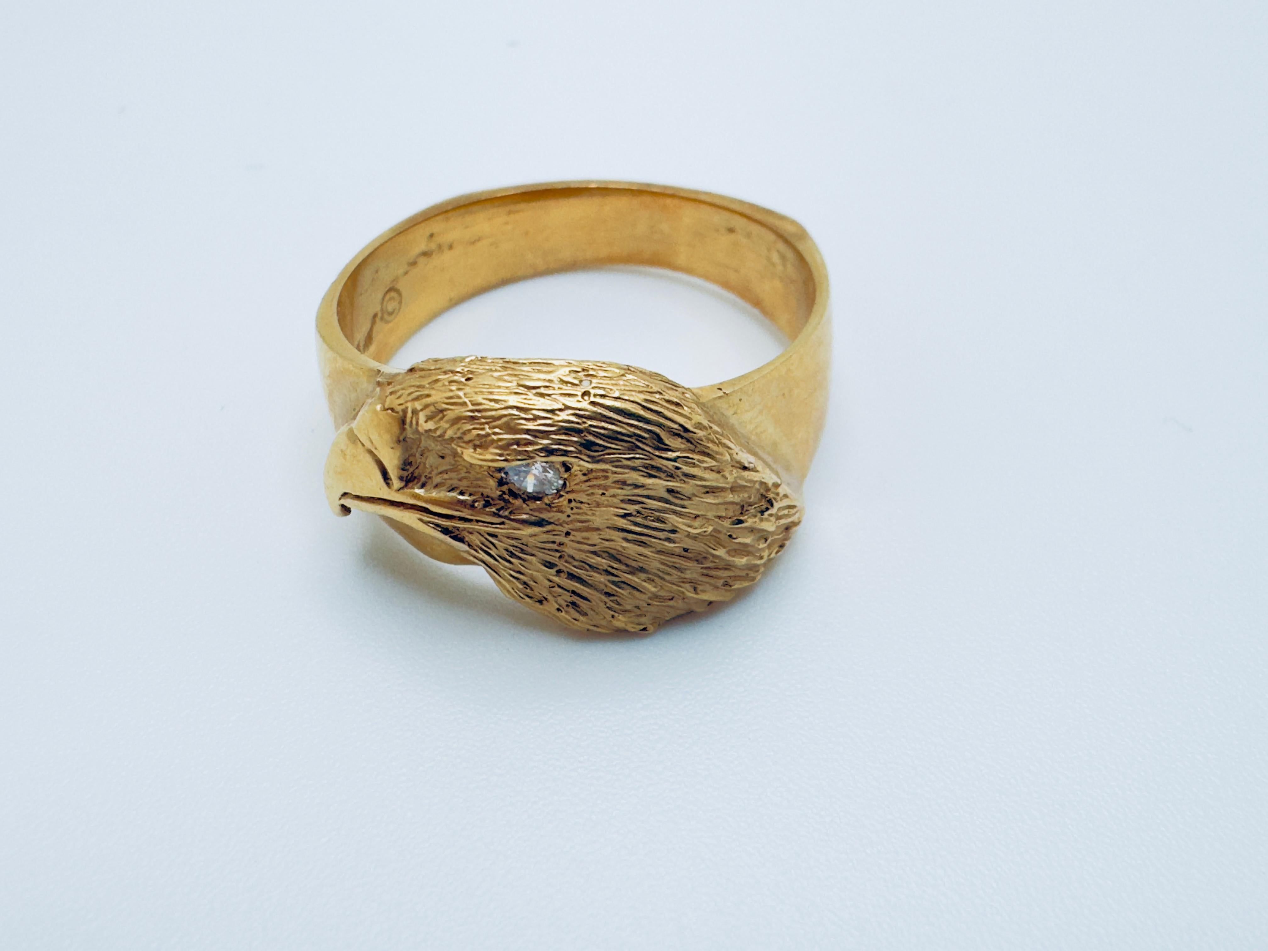 Art Deco Men's 14K Gold Eagle Head Ring For Sale